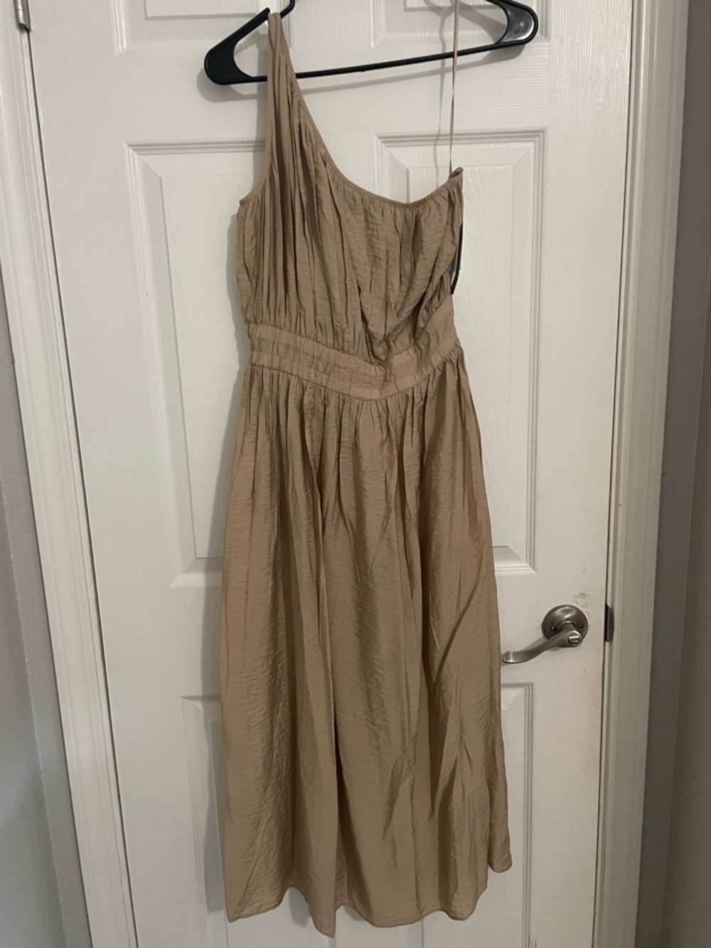 French Connection One-Shoulder Taupe Midi Dress
